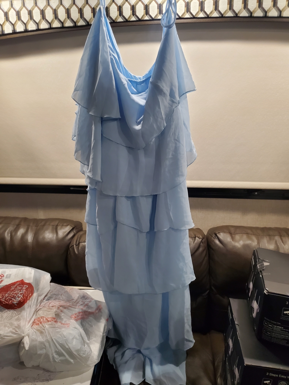 Light Blue Tiered Chiffon Spaghetti-Strap Dress
